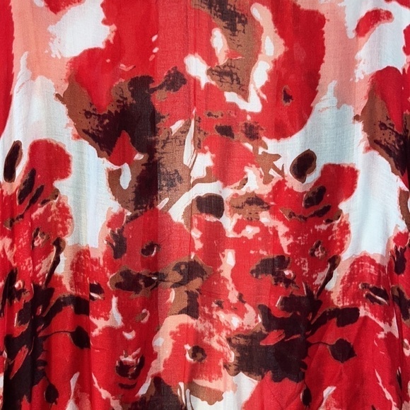 Red floral soft lightweight viscose kimono caftan beachy swimcover boho one size - Picture 7 of 7